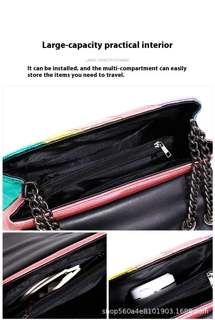 Colorful Pink PU Chain Shoulder Messenger Bag with Zipper Compartments
