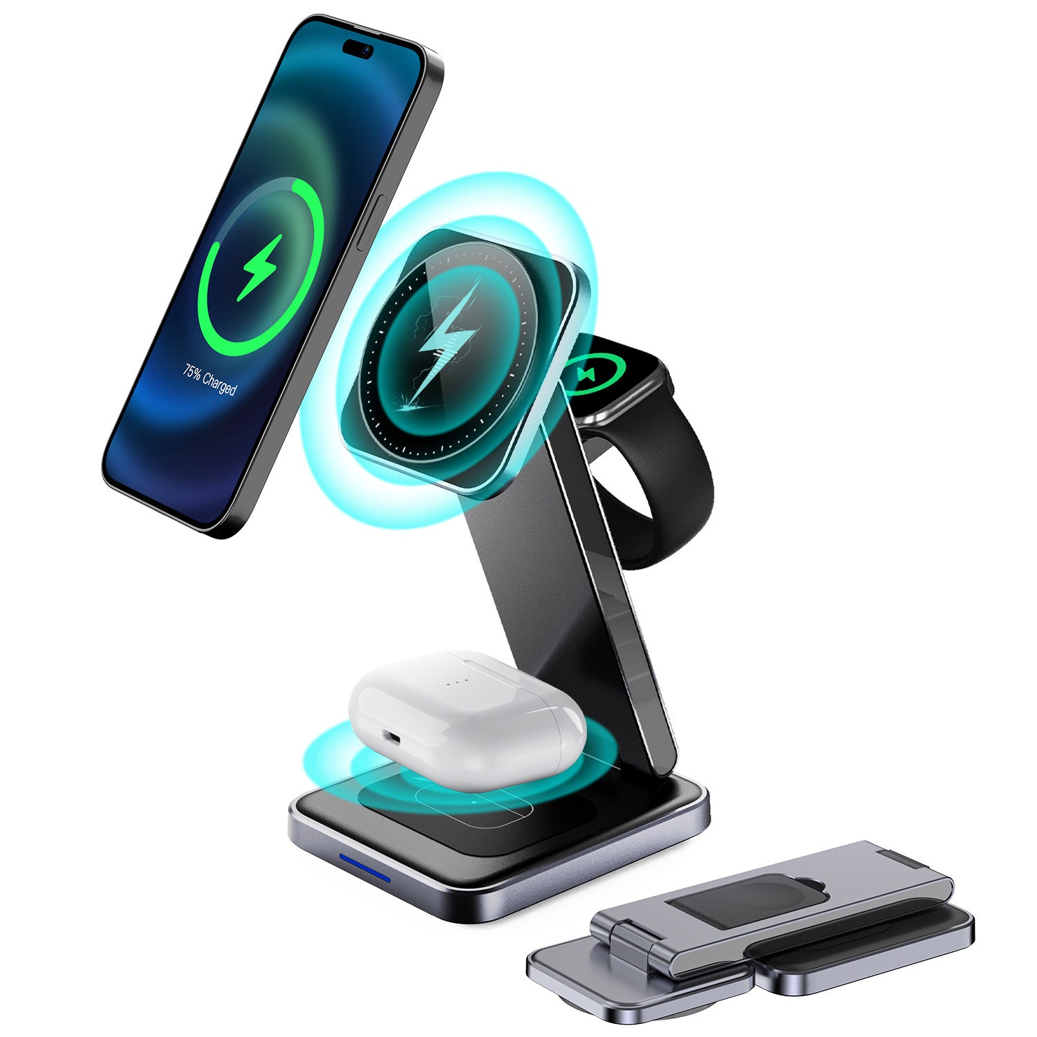 Folding Alloy Three-in-one Wireless Charger - Charge Like Magic with the Folding Alloy Wizard