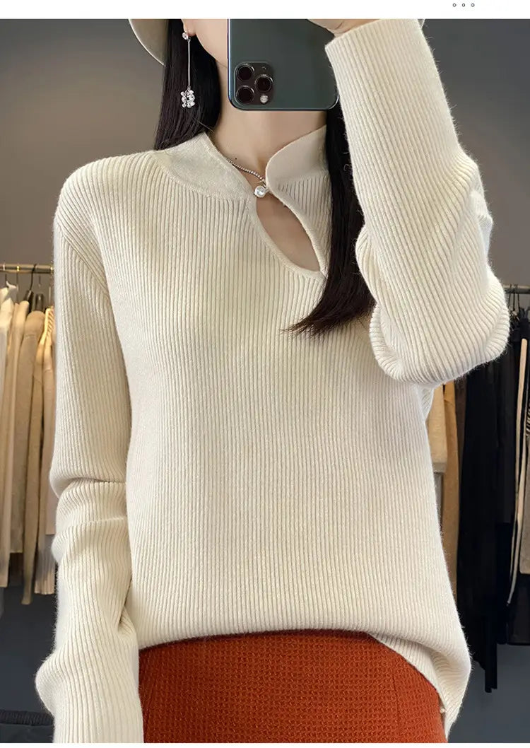 Oversized Wool Pullover Sweater Vintage Loose Fit Retro Crewneck for Women