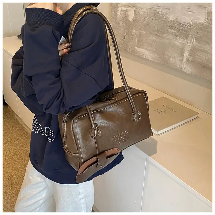 Casual Tote Bag Retro Fashion Polyester Cotton Brown and Red