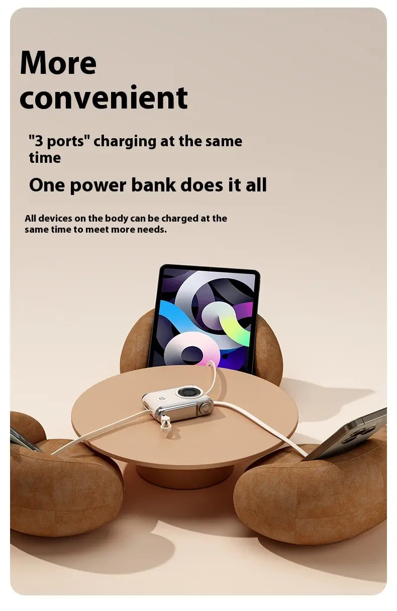 Large Capacity Mobile Power Supply with Cable Fast Charge in Beige Pink Brown