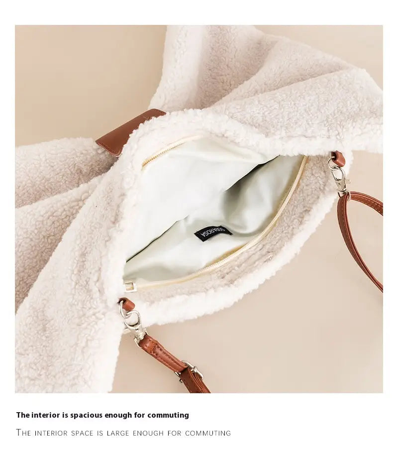 Bolsa de ombro de Bowknot de lona com acabamento de pêlo Soft Tote Burse for Women