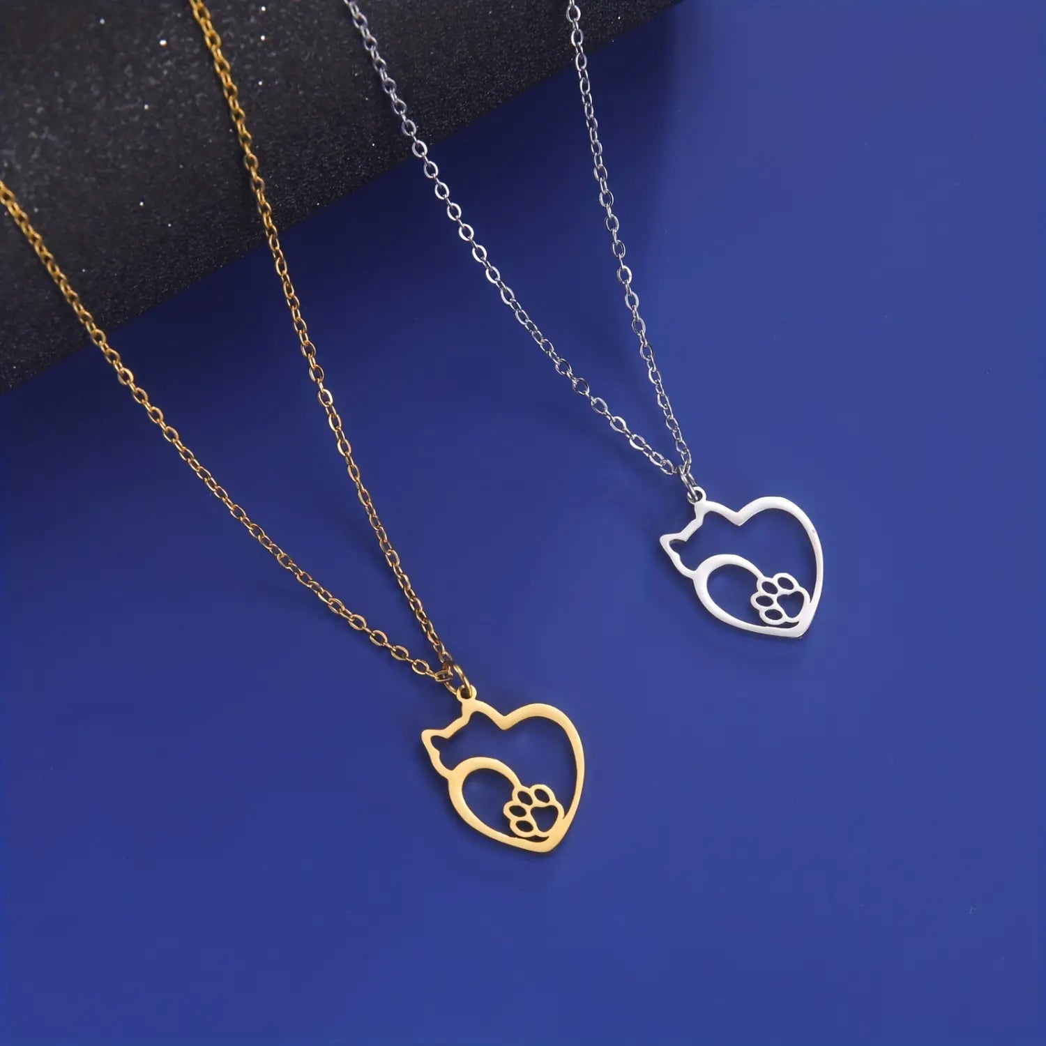 Stainless Steel Pet Silhouette Pendant Cat Small Dog Paw Prints Necklace