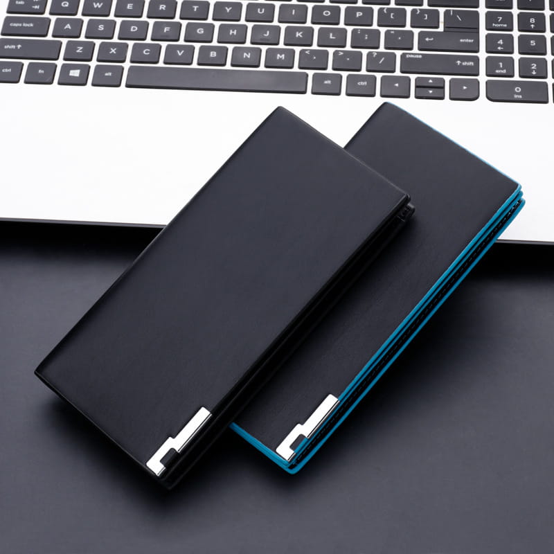 PU Leather Multi Card Money Clip Wallet with ID and Photo Slots in Blue or Black