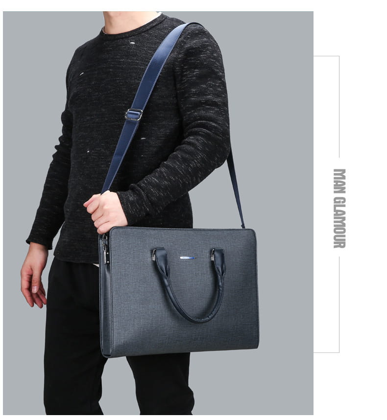 Mens PU Leather Handbag Large Zipper Tote Messenger Shoulder Bag Solid Color