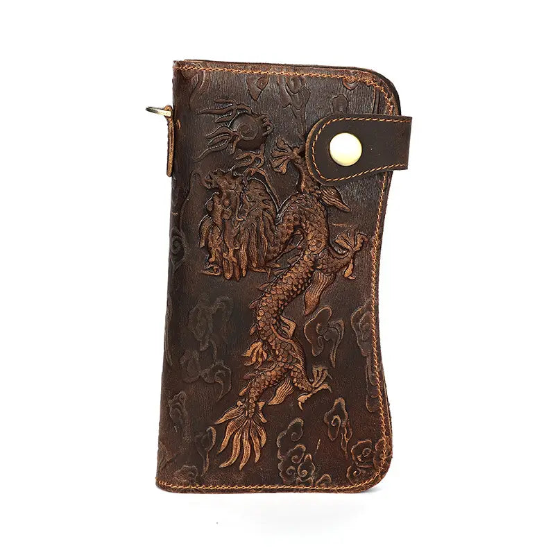 Crazy Horse Leather Wallet with Dragon Pattern for Men in the United States