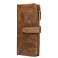 Fashion Stitching Long Cowhide Leather Men’s Wallet - Long Brown Leather Wallet for Stylish Cows and Men