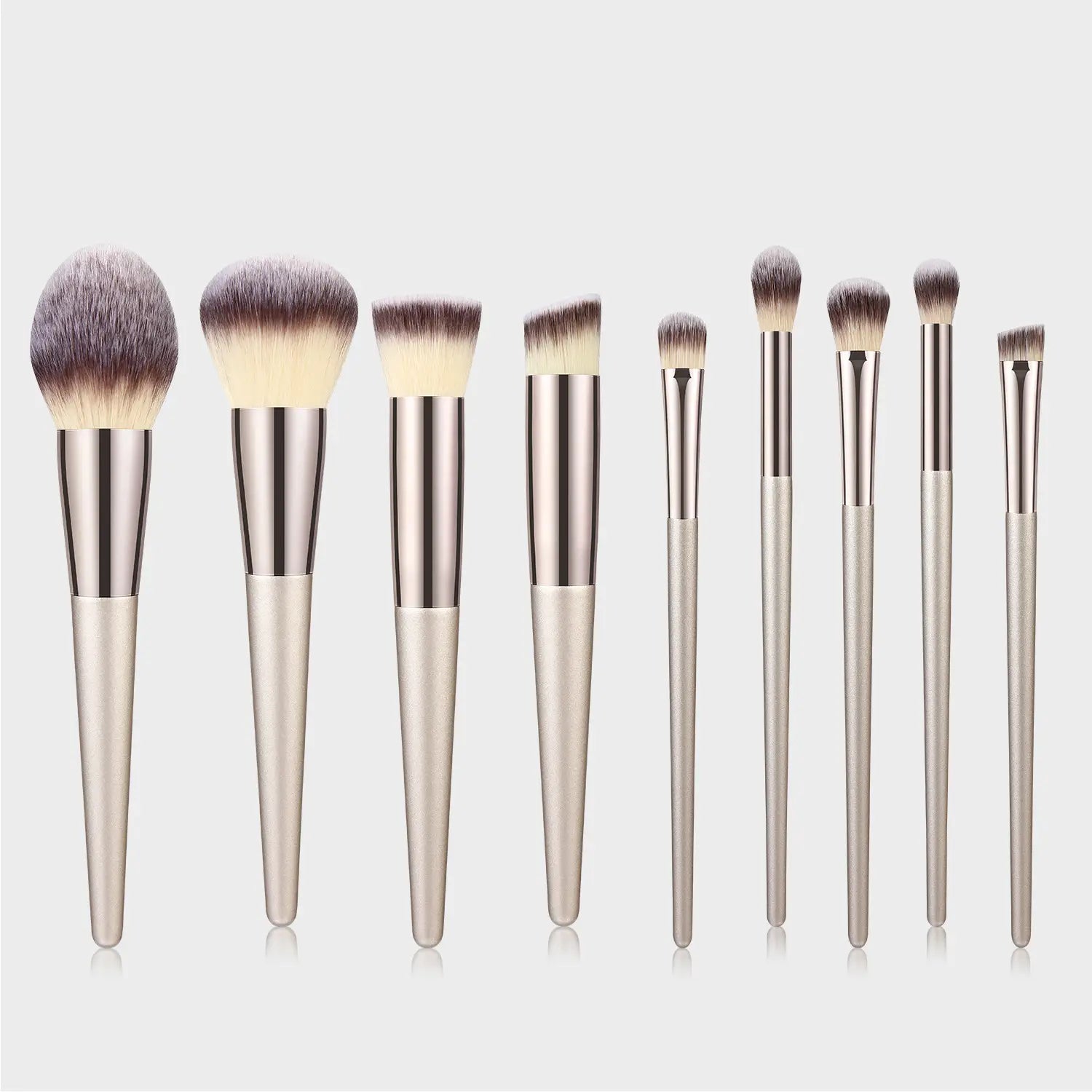 Wooden Handle Makeup Brush Set with Champagne Gold Handles