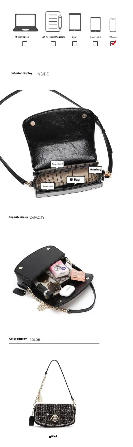 Zwarte ketting schoudertas pu lederen crossbody portemonnee voor reizen en vrije tijd