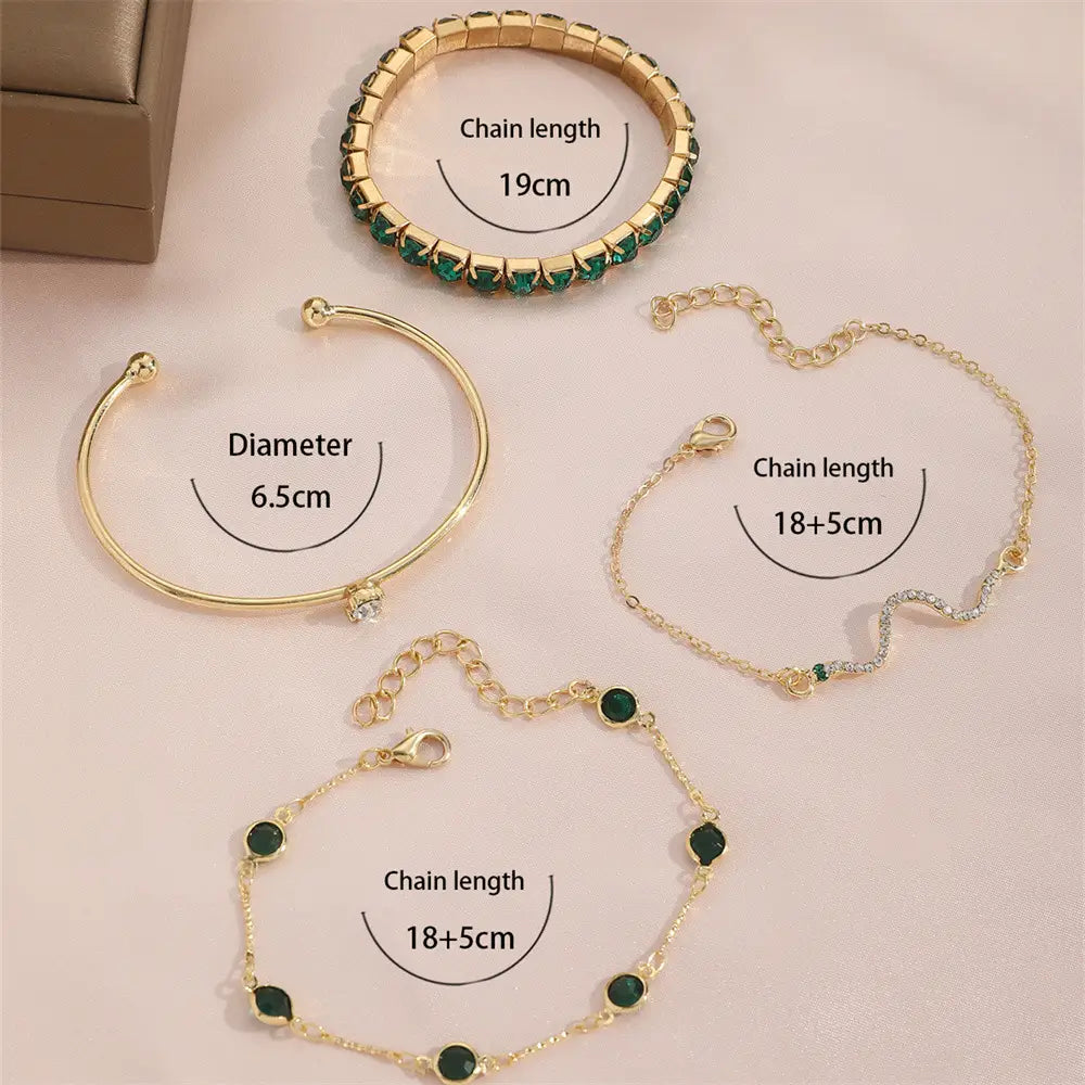 Fashion Green Grandmother Diamond Snake Style Alloy Bracelet Set