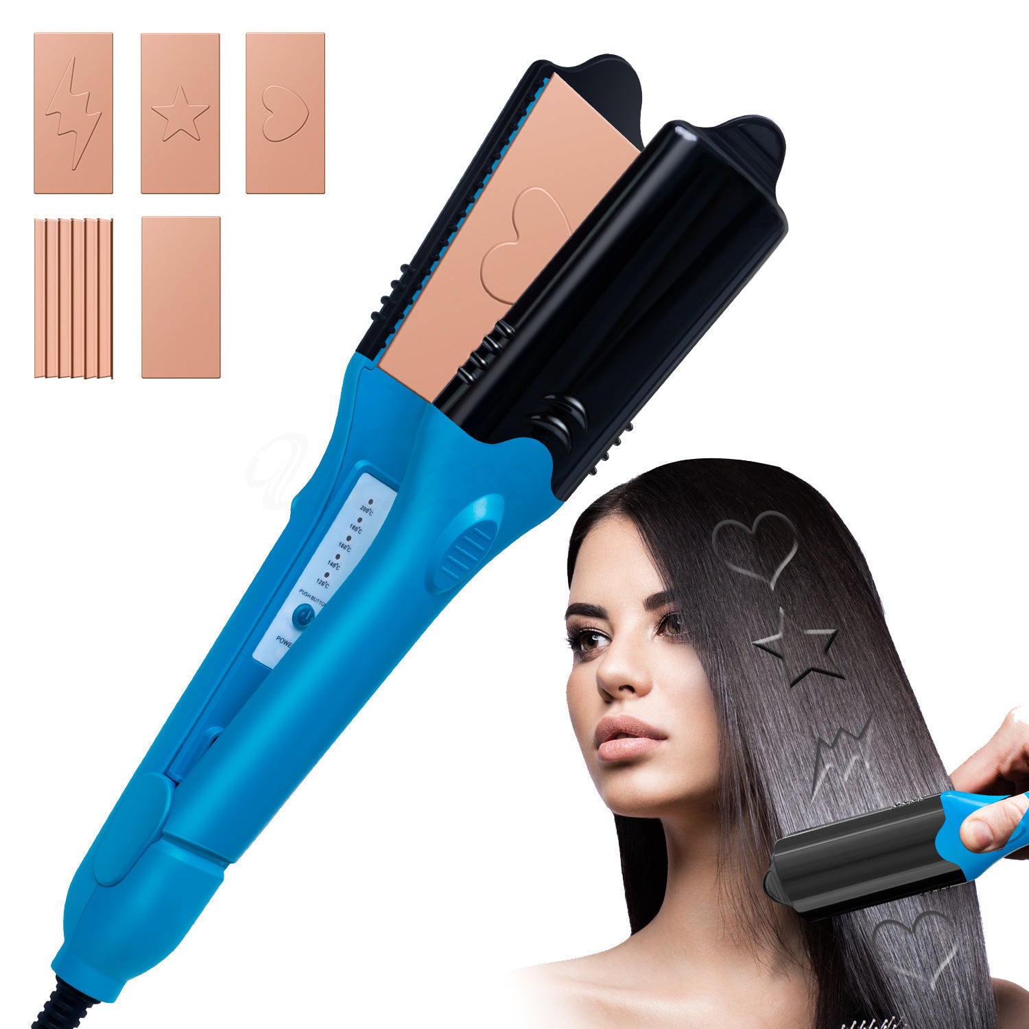 New 3D Pattern Straight Comb Love Star Creative Multifunctional Splint Hair Curler And Straightener Dual-use Perm Hair