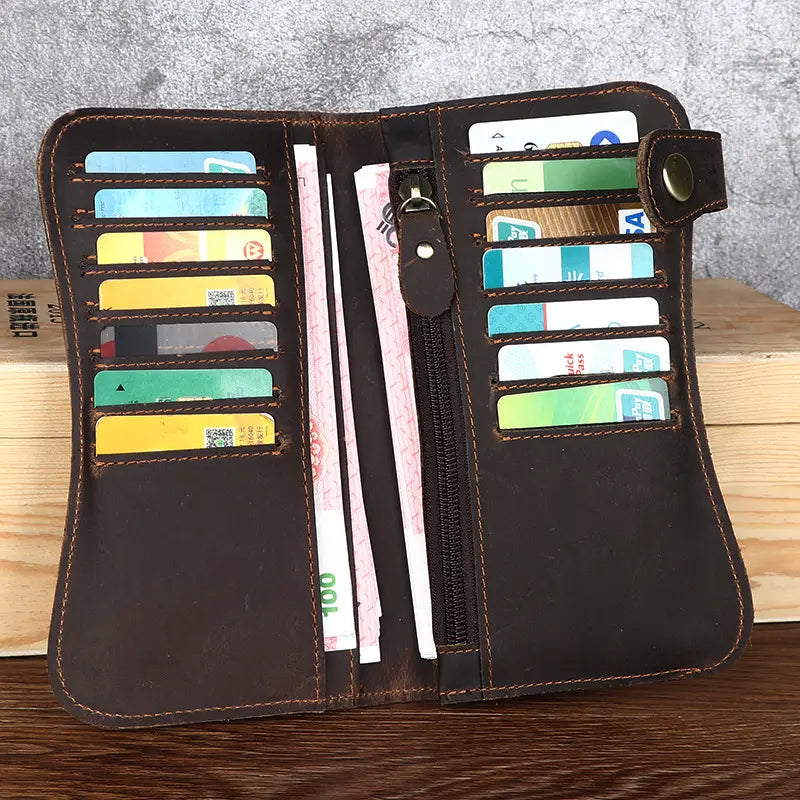 Crazy Horse Leather Wallet with Dragon Pattern for Men in the United States