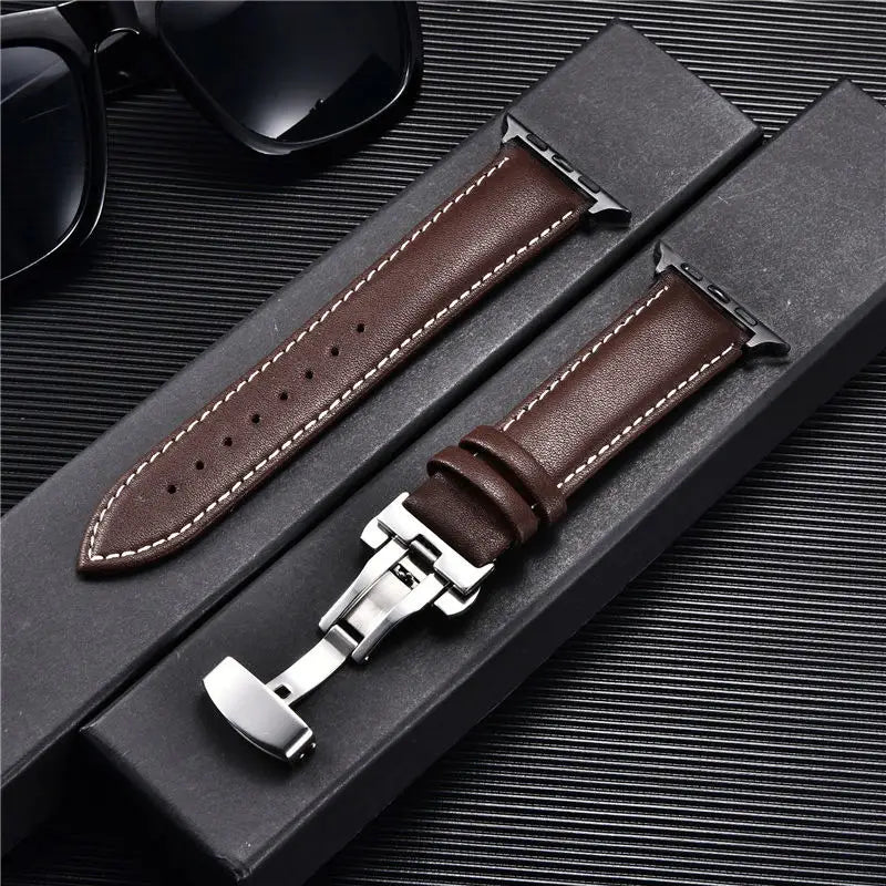 Suitable For Watch First Layer Leather Butterfly Buckle Strap