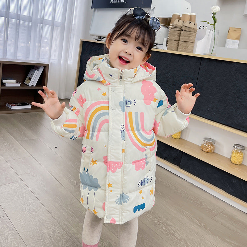 New Style Children’s Down Jacket Middle Long Cute Thickened Cotton