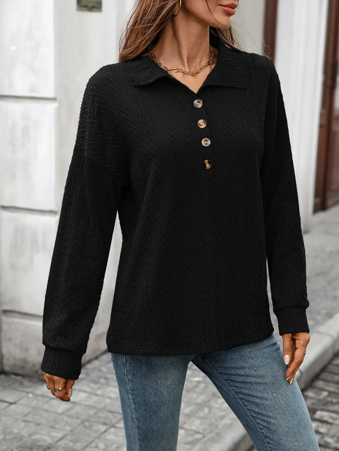 Luźna guzika pullover bluzka dla kobiet wygodna top roboczy