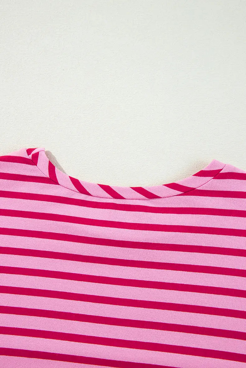 Japanese Korean Plaid Striped Cotton Pullover Sweatshirt Rose Red S-XL