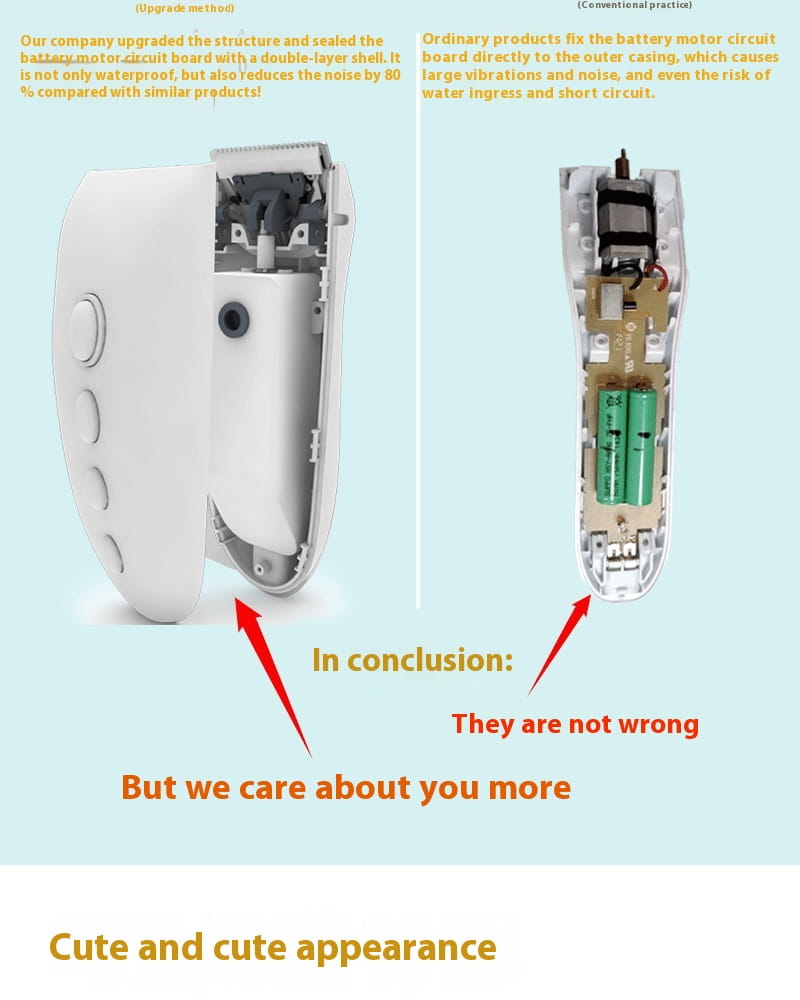 Rechargeable Hair Clipper for Children with Low Noise and Removable Cutter Head