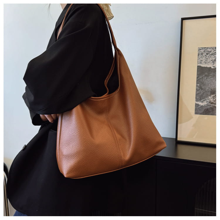 Borsa per secchio in pelle PU con tasche con cerniera borsetta di grande capacità per le donne