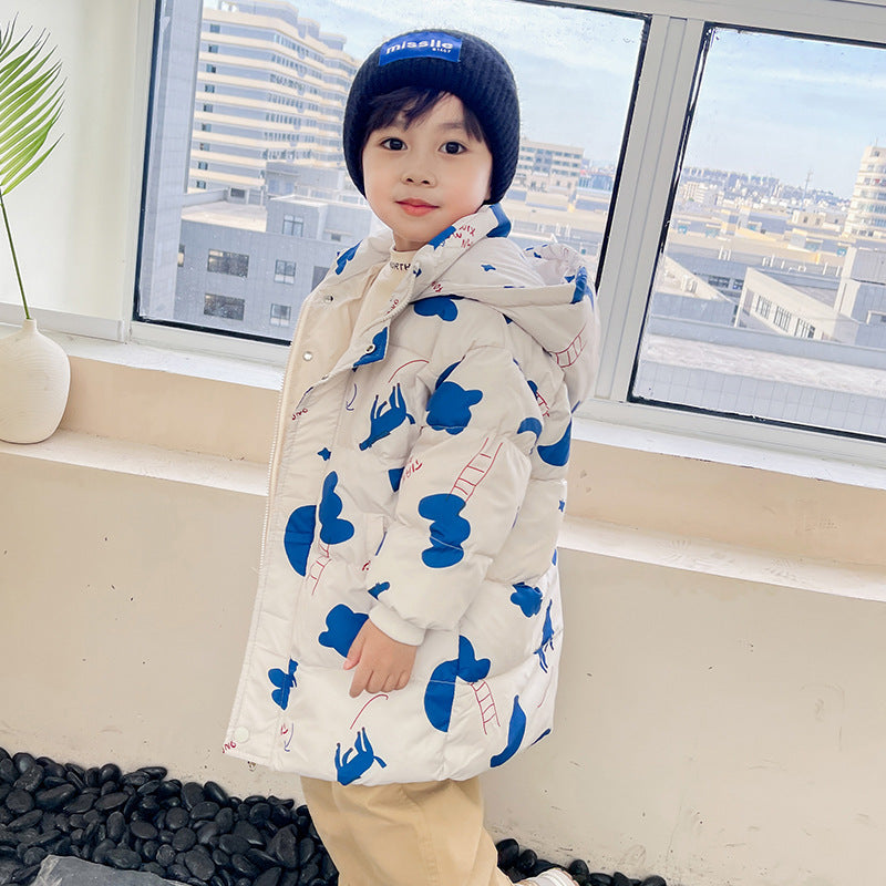 New Style Children’s Down Jacket Middle Long Cute Thickened Cotton