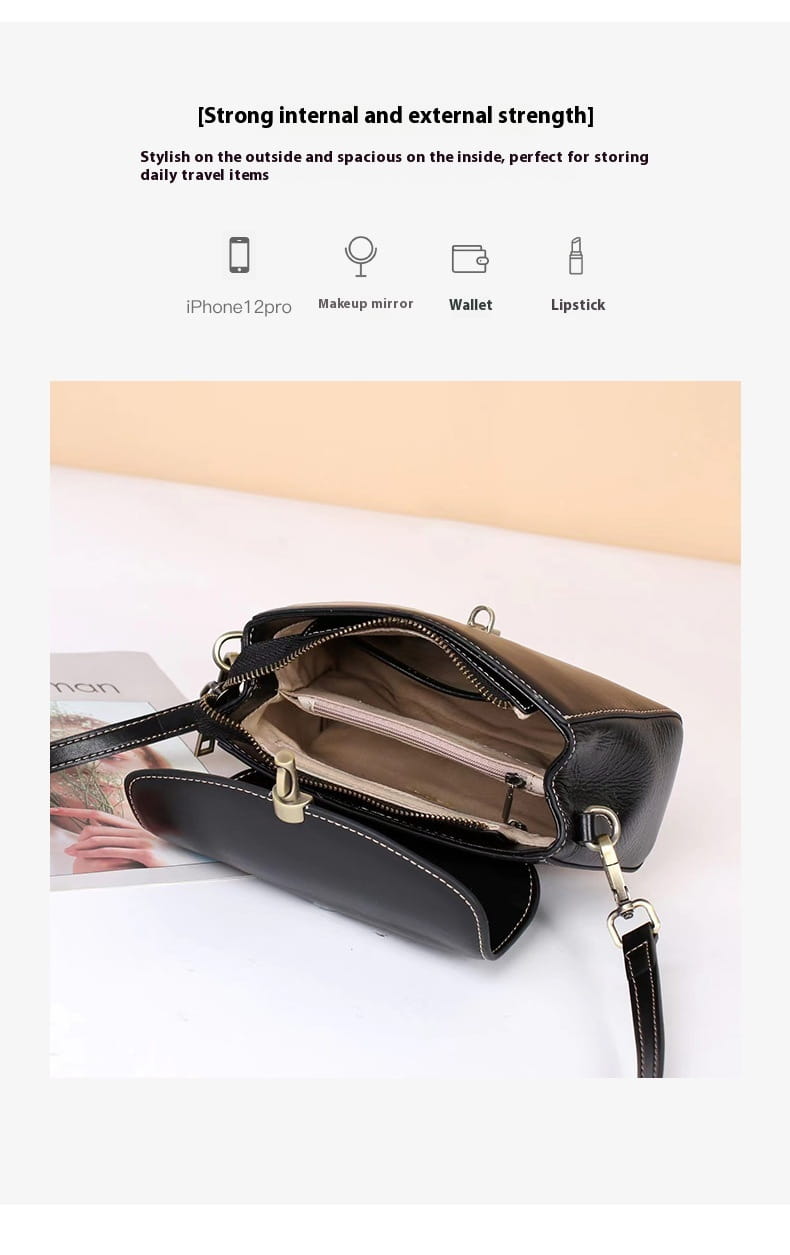 Exquisite Cowhide Small Square Bag with Internal Zipper in Stylish Simple Design