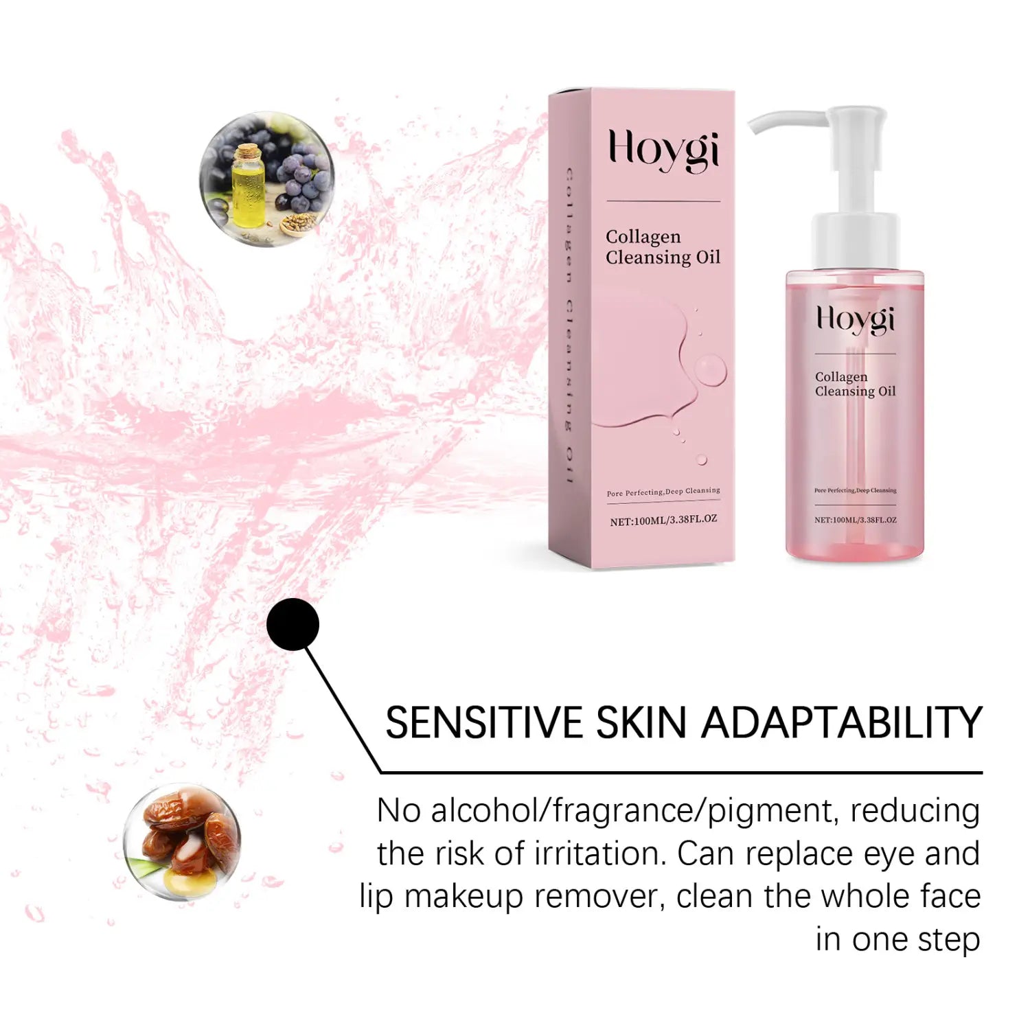 Õrn meigieemaldaja õli koos jojoba ja viinamarjaseemnetega tundliku naha jaoks