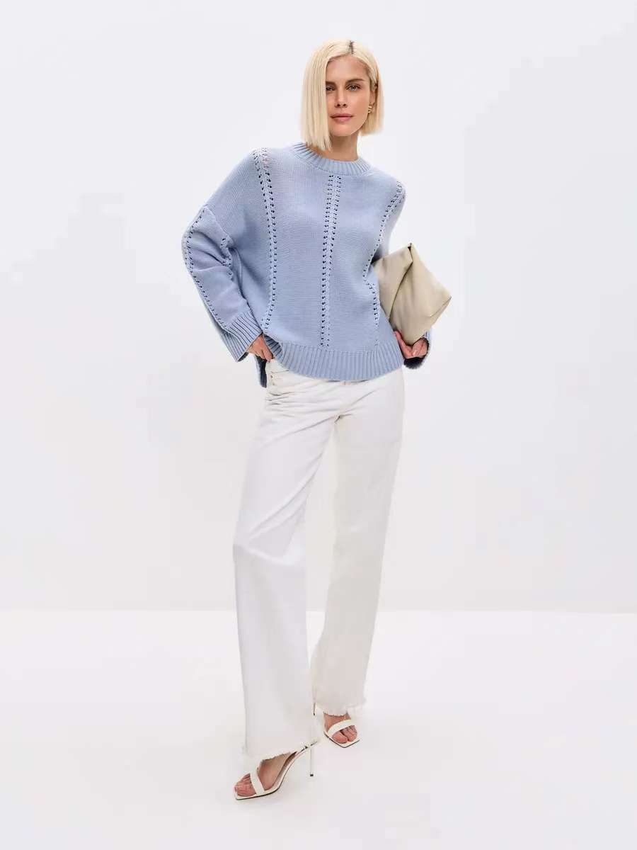 Cashmere Acrylic Pullover Sweater for Women in Milky White Gray Blue Green