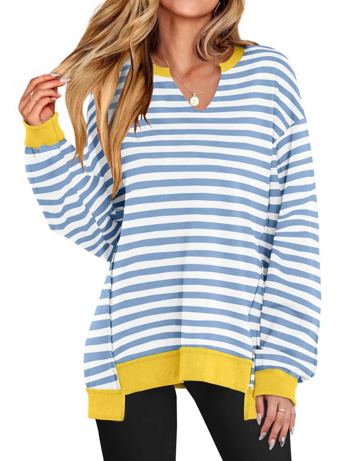 Triibuline pulloveri dressipluus naiste tänavarõivaste polüester Crewneck S-XXL