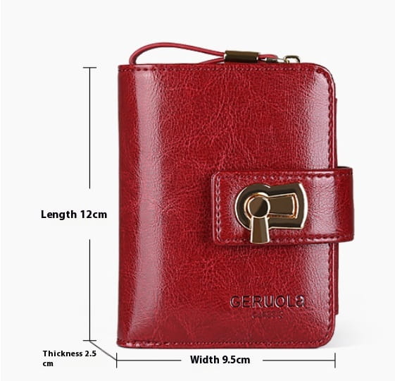 Portafoglio di donne in pelle genuina con fodera in cotone a colore solido e design retrò