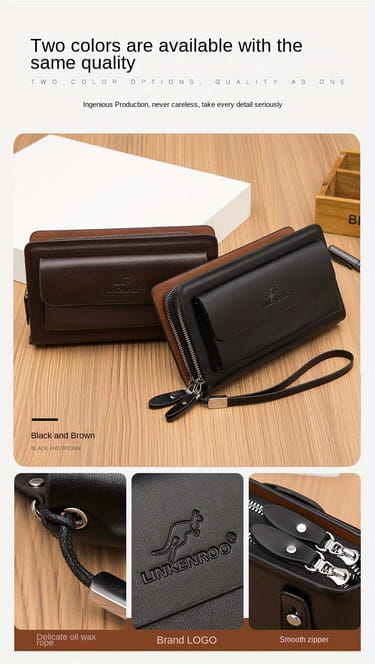 Men’s Business Clutch with Double Zipper Large Capacity in United States