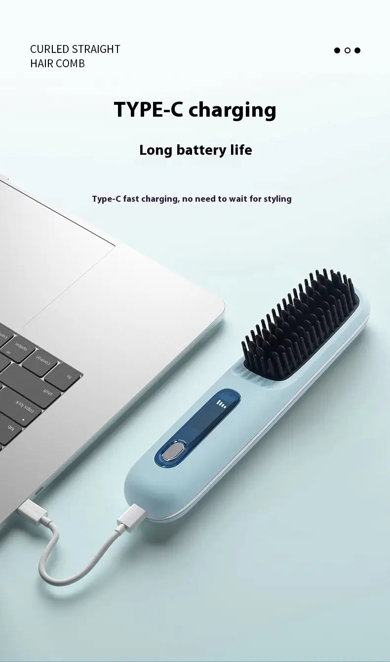 Rechargeable Ceramic Heating Electric Comb Hair Straightener with Long Battery Life