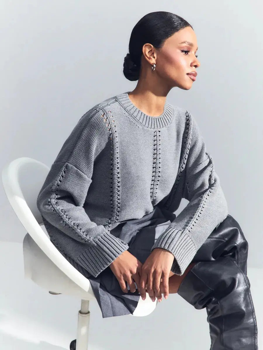 Cashmere Acrylic Pullover Sweater for Women in Milky White Gray Blue Green