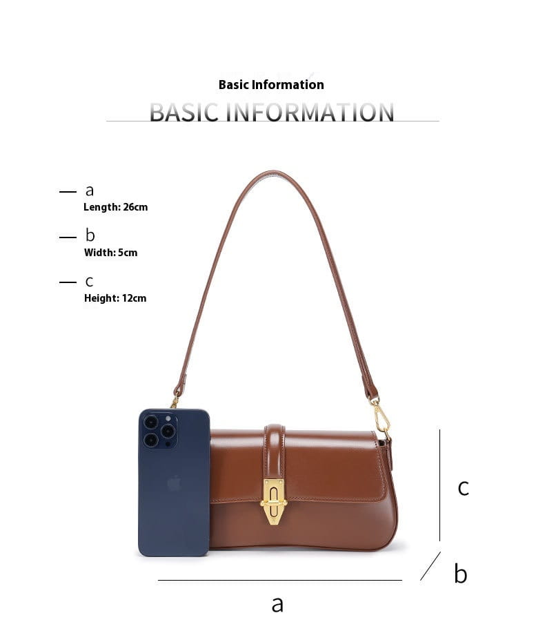 Genuine Leather Baguette Armpit Crossbody Bag with Advanced Texture Wild Design