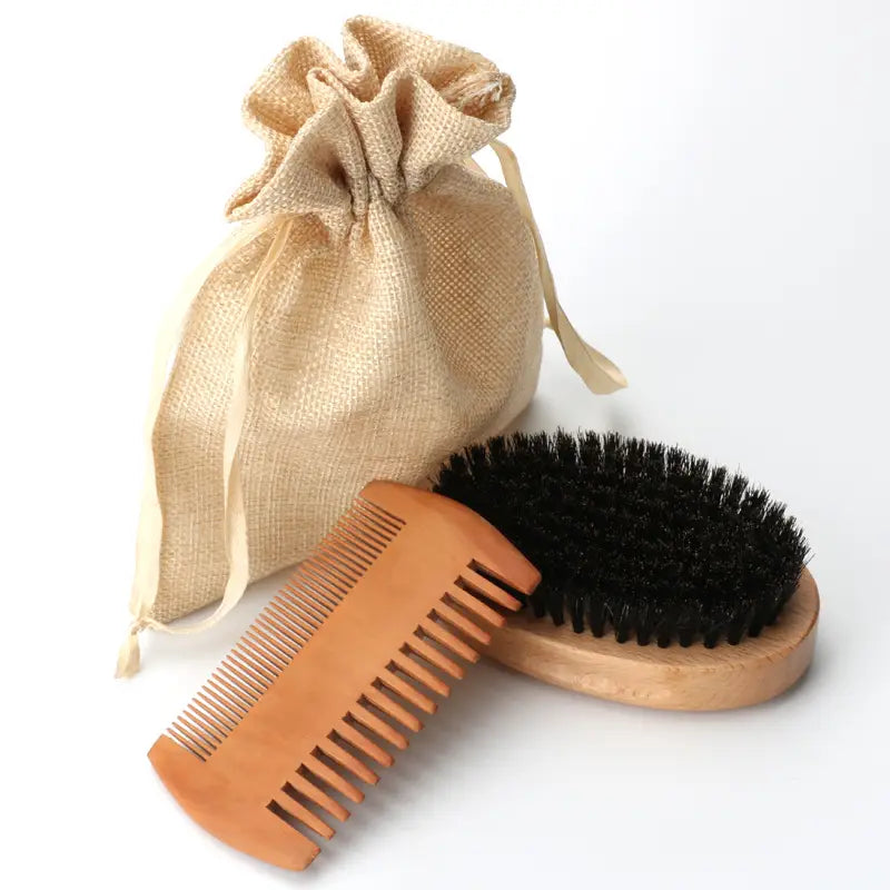 Men’s Bristles And Beard Brush Cloth Bag Combination