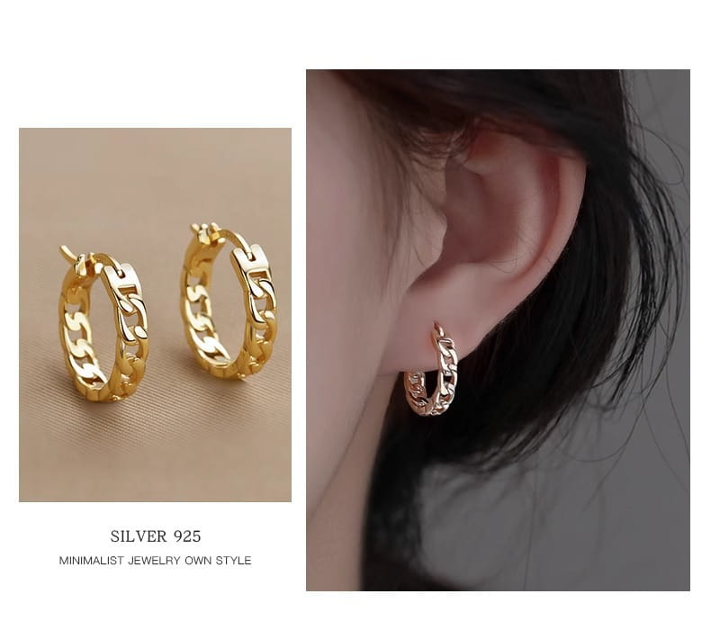 S925 Sterling Silver Chain Ear Ring Women’s Hollow Design Earrings