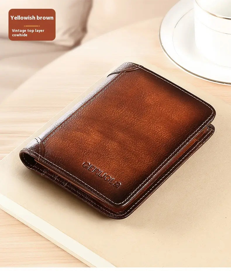 Genuine Leather Wallet with Contrasting Colors and Card Slots