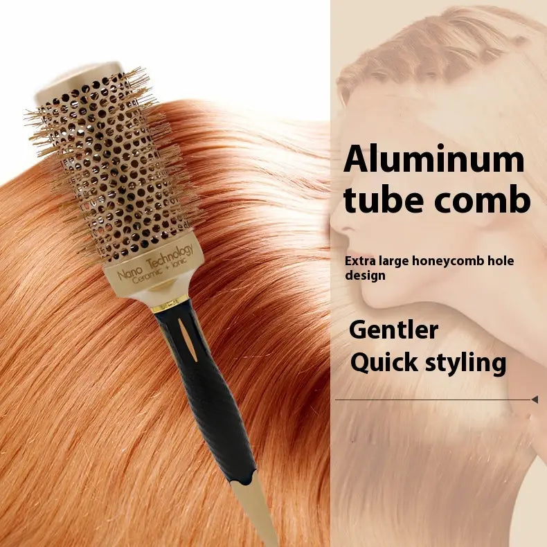 Golden Nylon Wool Ceramic Tube Rolling Comb with Pointed Tail for Hair Styling