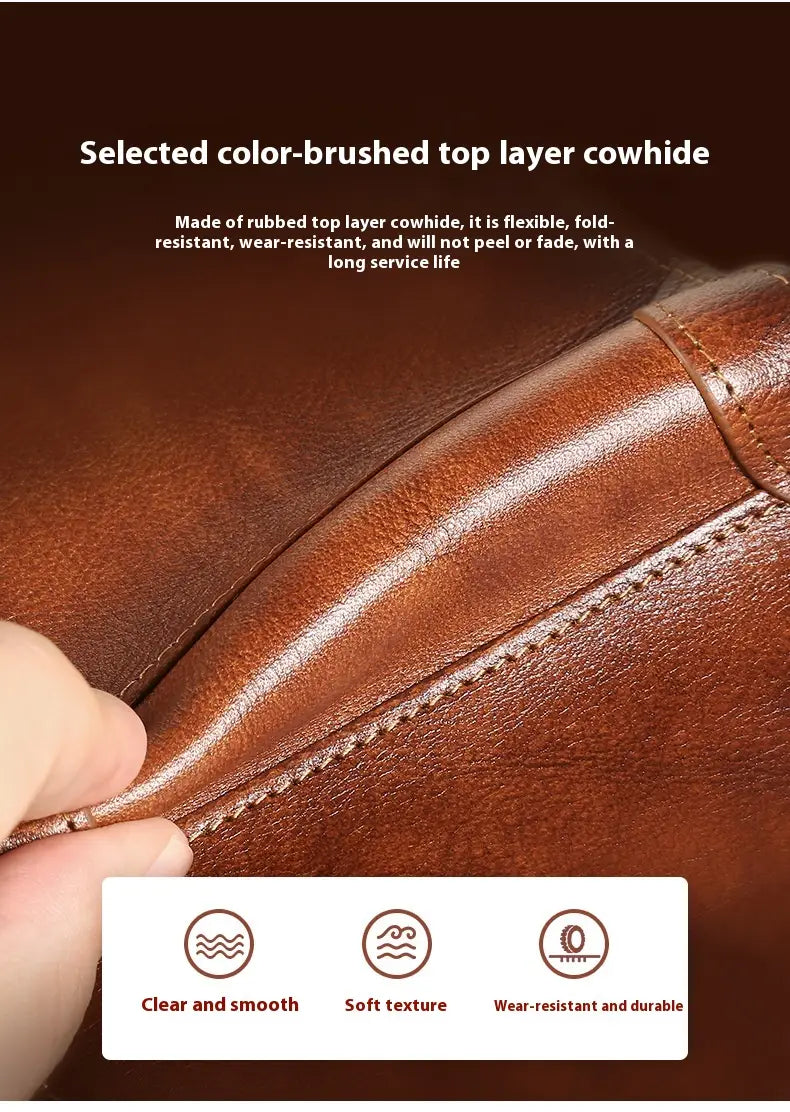Genuine Leather Wallet with Contrasting Colors and Card Slots