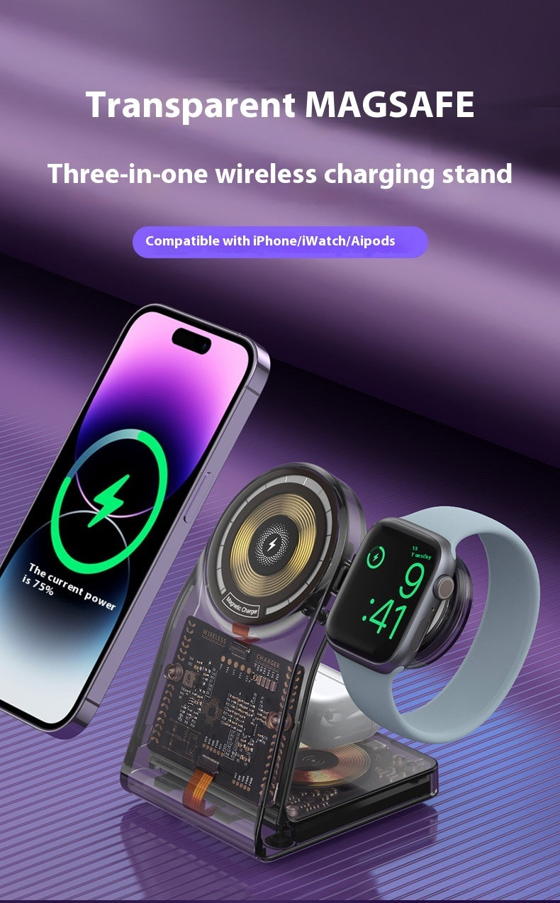 Transparent Three-in-one Wireless Charger Electrical Magnetic Stand - Clearer Than Your Ex This Charger is All Magnetic