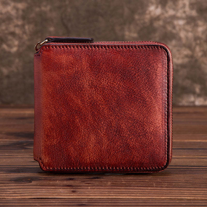 Solid Color Short Cowhide Hand-rub Color Wallet - Solid Color Wallet for Colorful Cowhide Loving Ladies