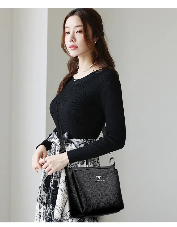 Rucsac cu valiză cu găleată din piele moale cu buzunar telefonic mai multe culori