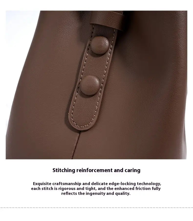 Cowhide Cross Body Bucket Bag med bomullsforfôr og åpen lomme medium størrelse