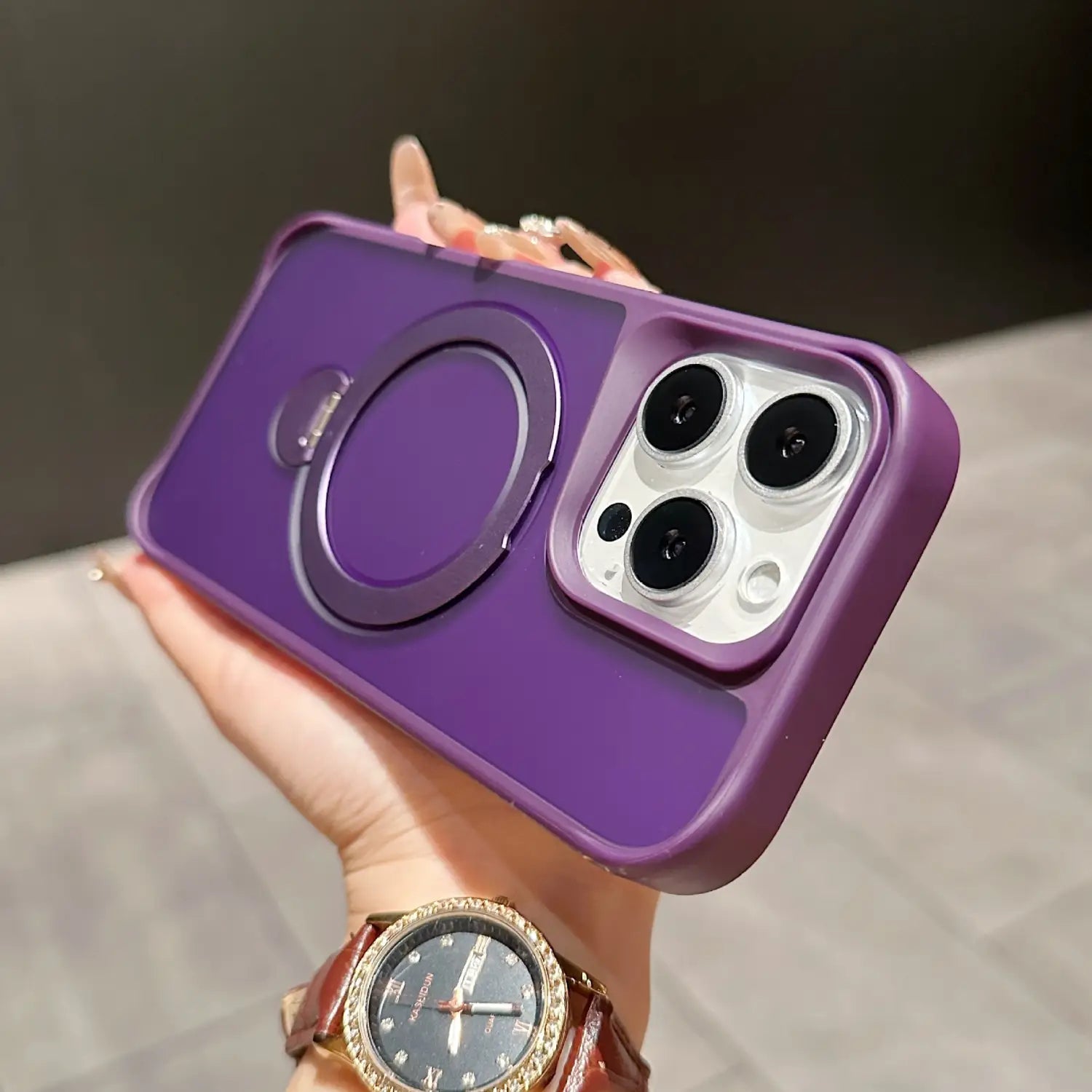 iPhone 16 Pro Skin Feeling Magnetic Rotating Bracket with Anti-Fall TPU PC