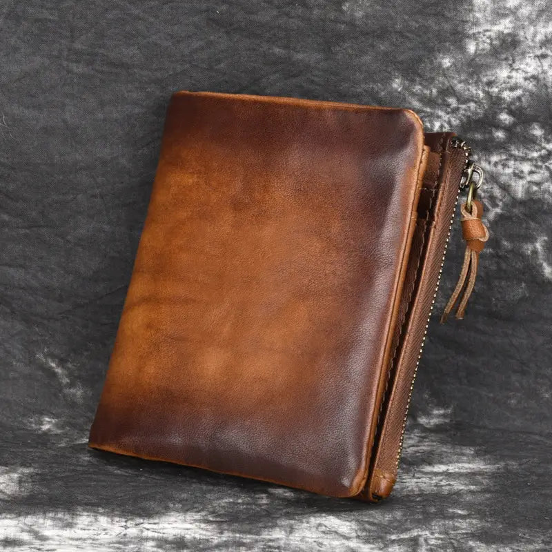 Leather Wallet Two-Fold with Cowhide Retro Style for United States and CHF