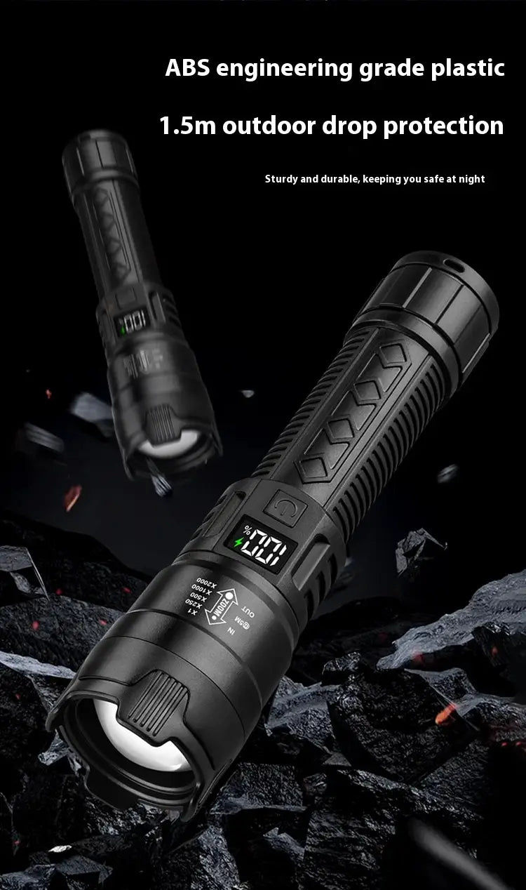 Black Digital Focus Flashlight with Portable Long Endurance and Strong Light