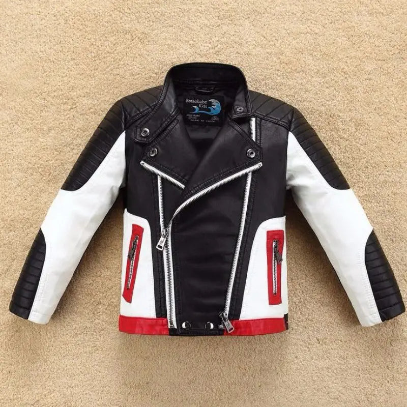 Thickened Leather Jacket for Children Over 8 Black or Red Spring Autumn