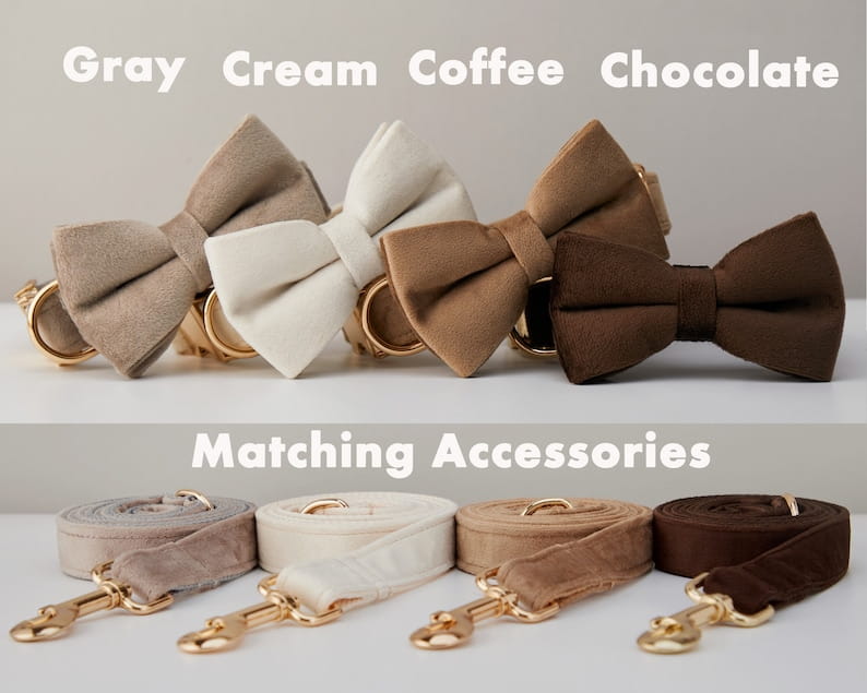 Velvet Dog Collar with Bow Tie Metal Buckle and Soft Cotton Lining