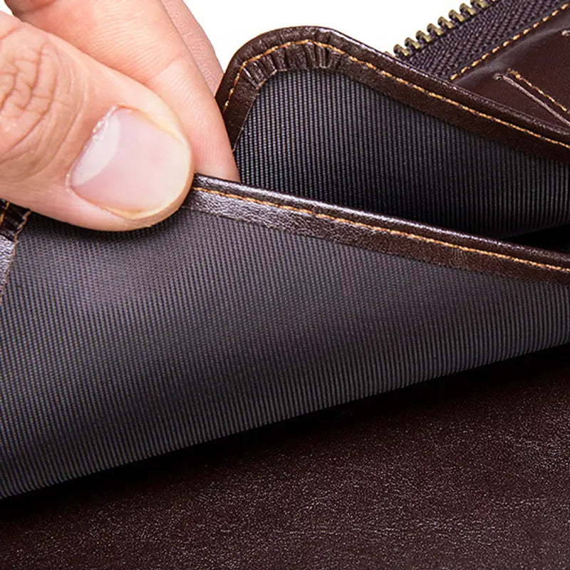 Leather Cowhide Card Holder for Men with Zipper and Photo Slots in United States