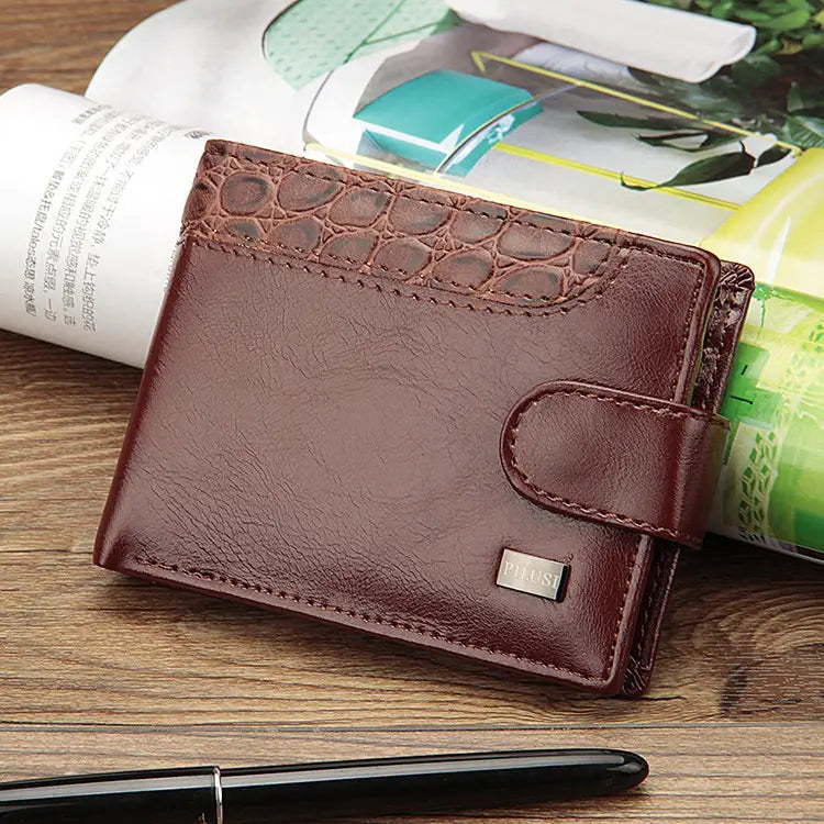 PU Leather Buckle Short Wallet with Multiple Compartments