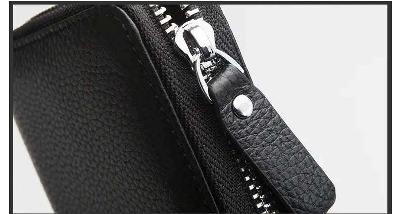 Leather Cortex Cowhide Coin Purse with Zipper and Multiple Compartments