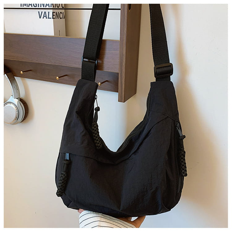 Nylon Messenger Bag Beige Black Travel Crossbody Shoulder Suitcase Purse